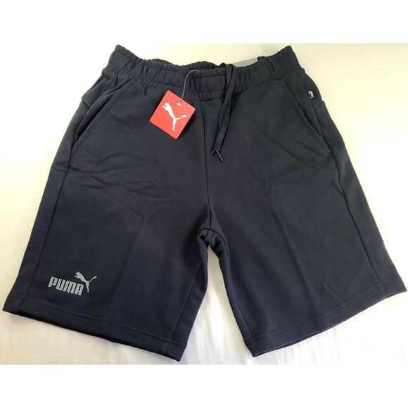 PUMA Essential Men's Sweat Bermuda Shorts Medium Black Regular Fit Cotton Terry - Picture 1 of 10